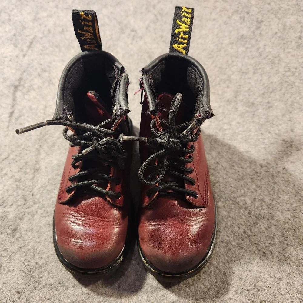 Dr Martens 1460 T Boots Kids Size‎ 8 Oxblood Red Leather Lace Up Zip Ankle